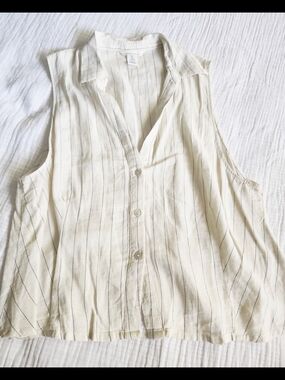 H&M Sleeveless Button Front Striped Lightweight Tank - Cream